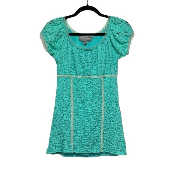Y2K Babydoll Cap Ruffle Sleeve Aquamarine Blue Gilmore Girls Top Womens Small - Picture 2 of 11